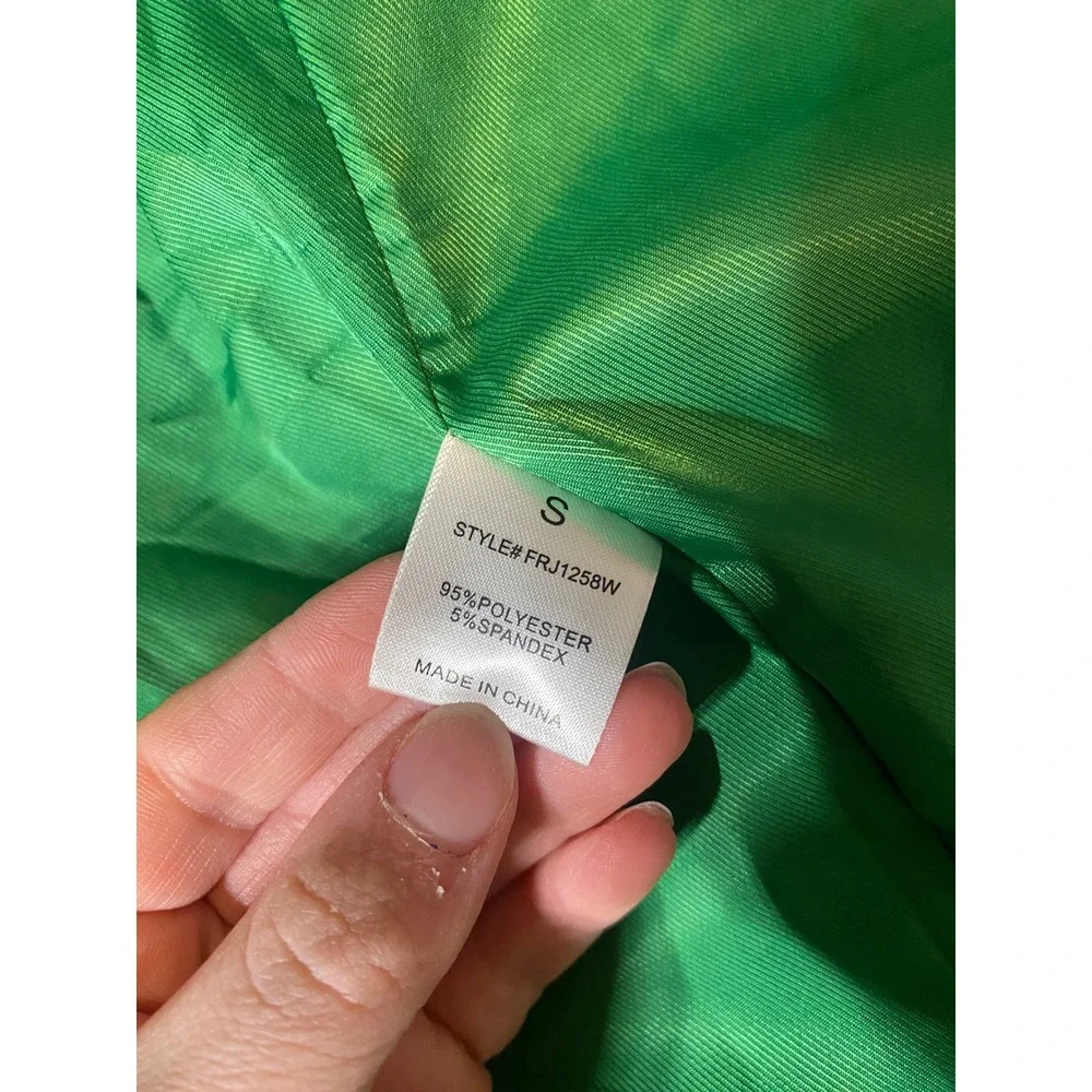Freeme Womens‎ Green Ruched 3/4 Sleeve Open Front Blazer Jacket FRJ1258W Small